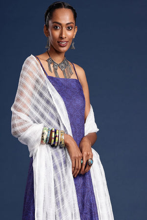 Women's White Silk Blend Dupatta (VTMWWB3I1776)