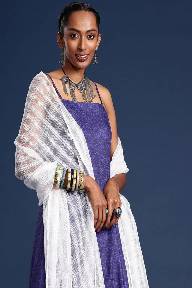 Women's White Silk Blend Dupatta (VTMWWB3I1776)