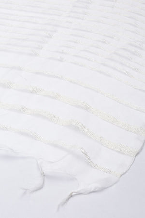 Women's White Silk Blend Dupatta (VTMWWB3I1772)
