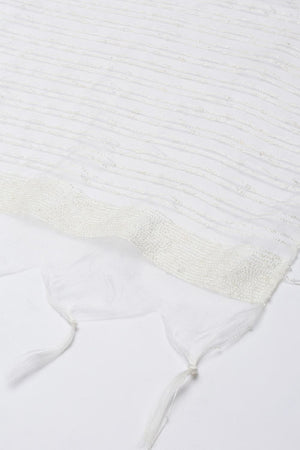 Women's White Silk Blend Dupatta (VTMWWB3I1774)