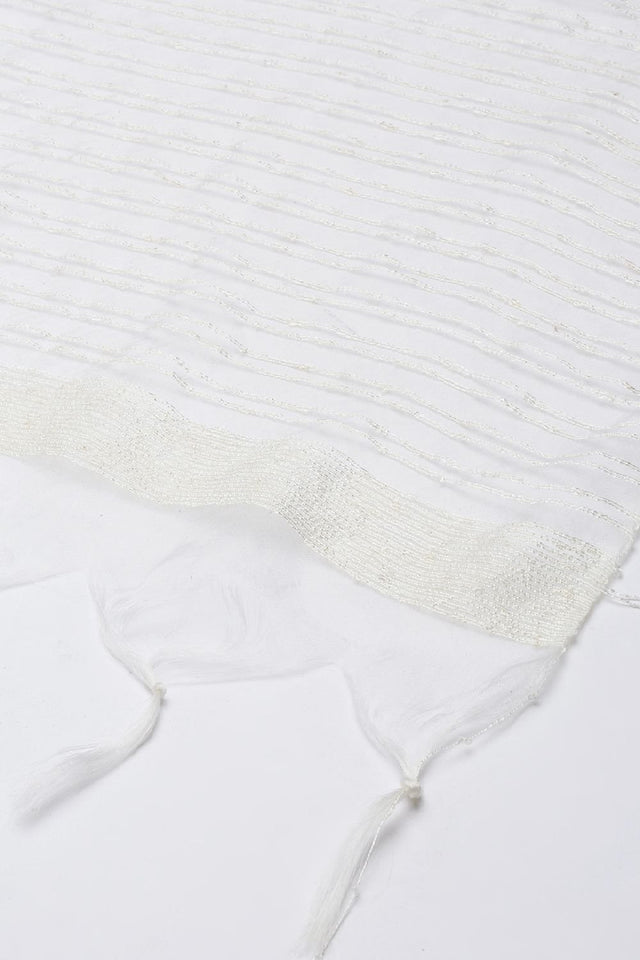 Women's White Silk Blend Dupatta (VTMWWB3I1774)