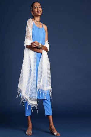 Women's White Silk Blend Dupatta (VTMWWB3I1774)