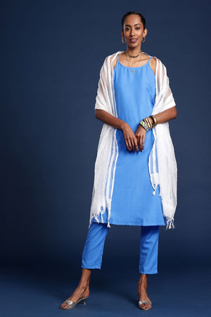 Women's White Silk Blend Dupatta (VTMWWB3I1779)