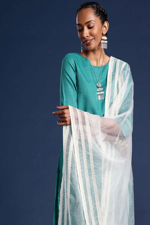 Women's White Silk Blend Dupatta (VTMWWB3I1777)
