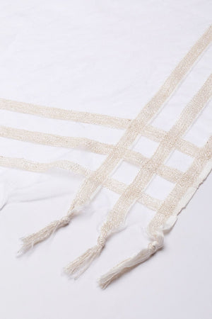 Women's White Silk Blend Dupatta (VTMWWB3I1777)