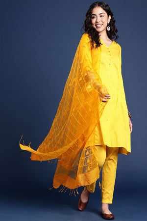 Women's Yellow Silk Blend Dupatta (VYMYYB3J1853)