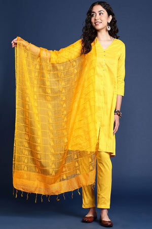 Women's Yellow Silk Blend Dupatta (VYMYYB3J1853)