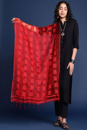 Women's Red Silk Blend Dupatta