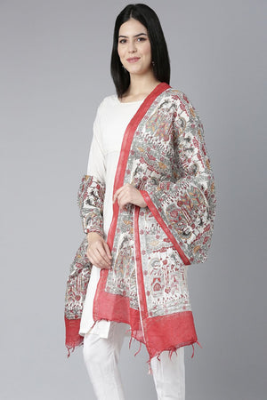 Women's Red Silk Blend Dupatta