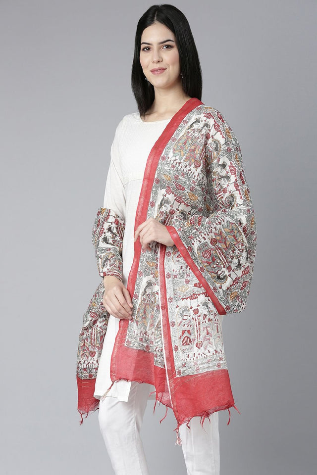 Women's Red Silk Blend Dupatta
