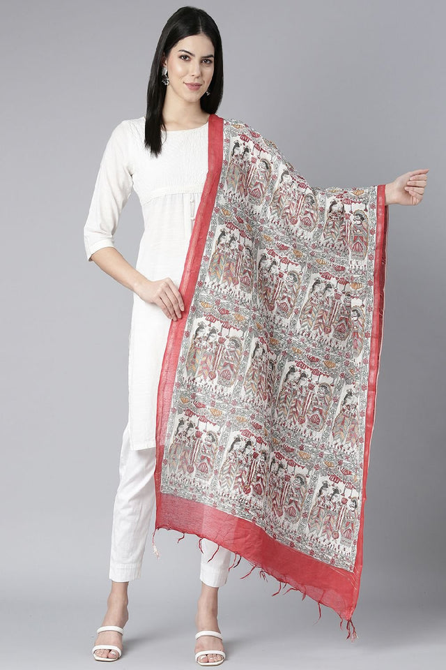 Women's Red Silk Blend Dupatta