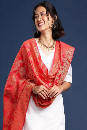 Women's Red Silk Blend Dupatta