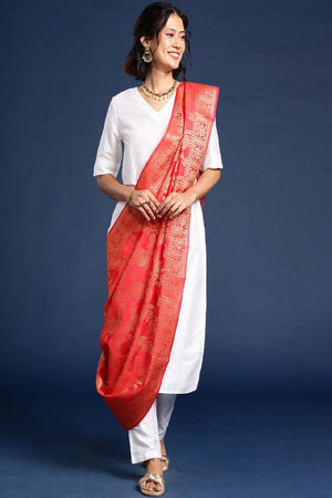 Women's Red Silk Blend Dupatta