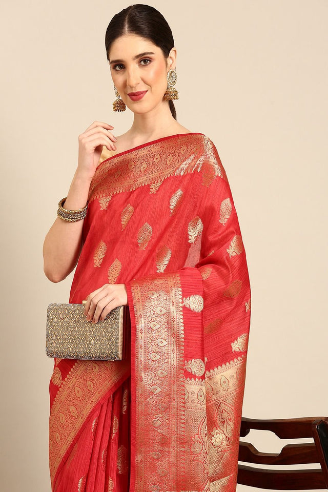 Orange Silk Blend Saree
