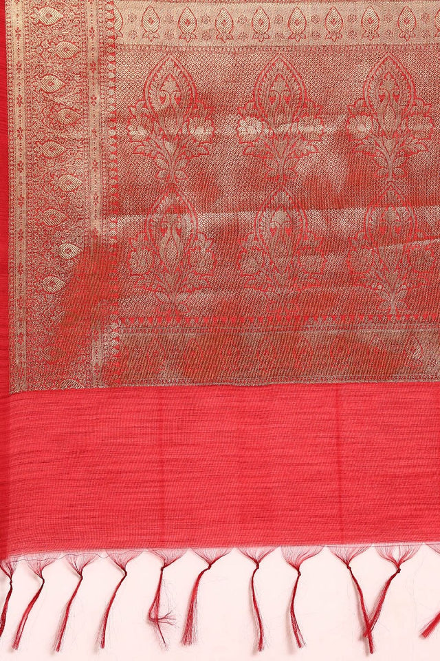 Orange Silk Blend Saree