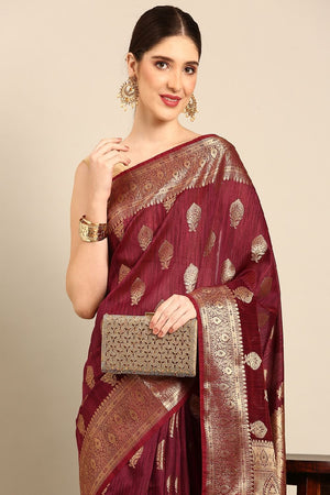 Maroon Silk Blend Saree