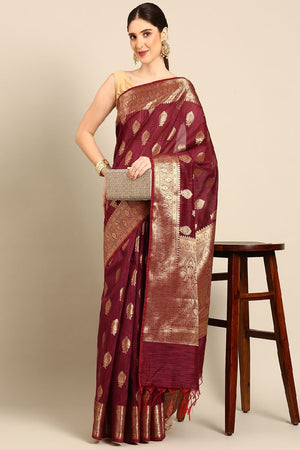 Maroon Silk Blend Saree