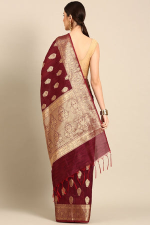 Maroon Silk Blend Saree