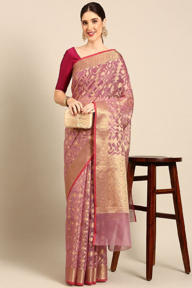 Purple Silk Blend Saree