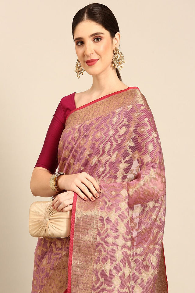 Purple Silk Blend Saree