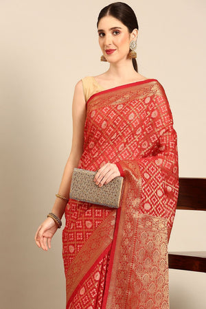 Orange Silk Blend Saree