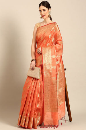 Peach Silk Blend Saree