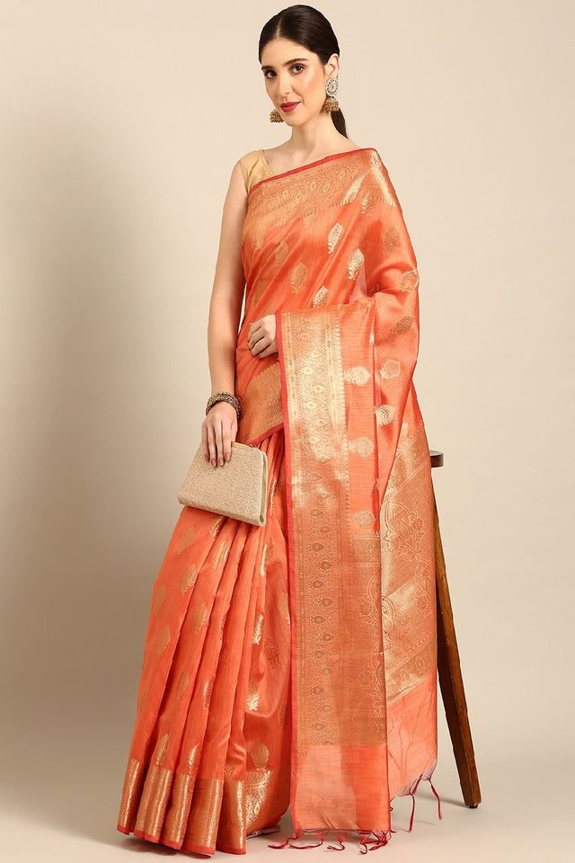 Peach Silk Blend Saree