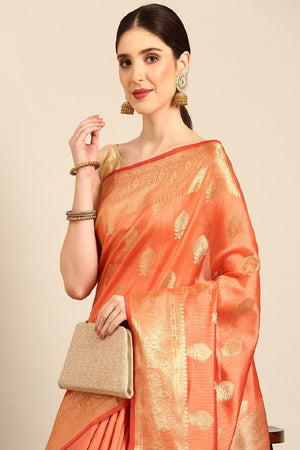 Peach Silk Blend Saree