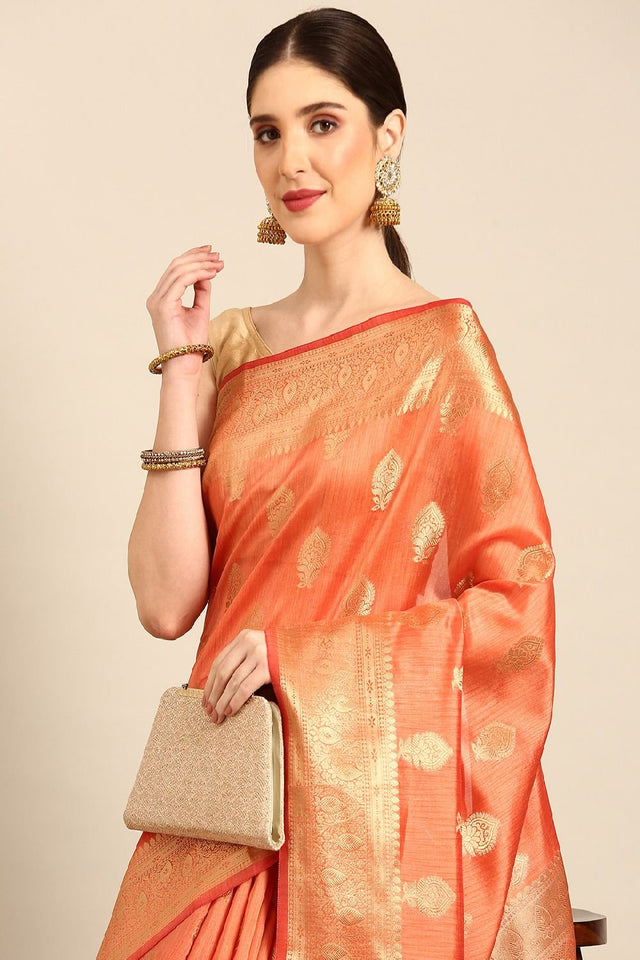 Peach Silk Blend Saree