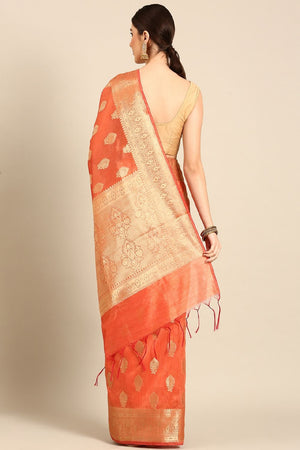 Peach Silk Blend Saree