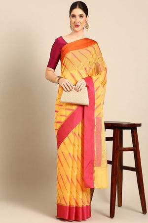Yellow Silk Blend Saree