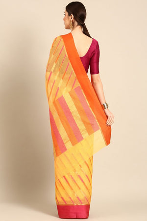 Yellow Silk Blend Saree
