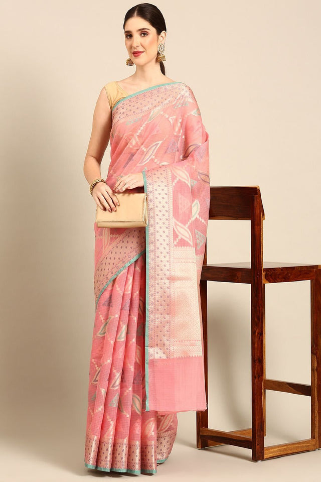 Pink Silk Blend Saree