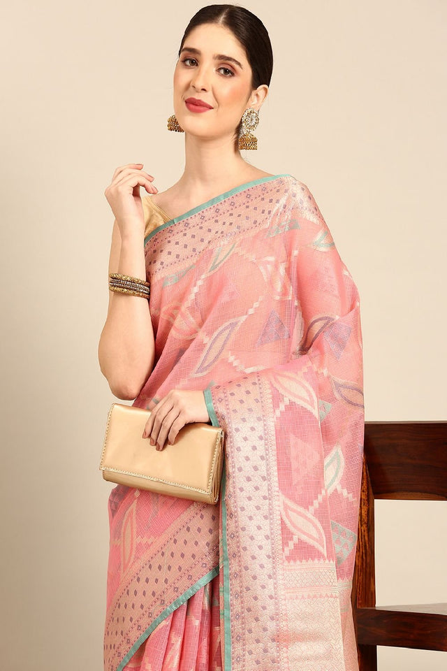 Pink Silk Blend Saree