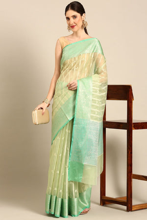 Green Silk Blend Saree