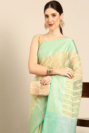 Green Silk Blend Saree