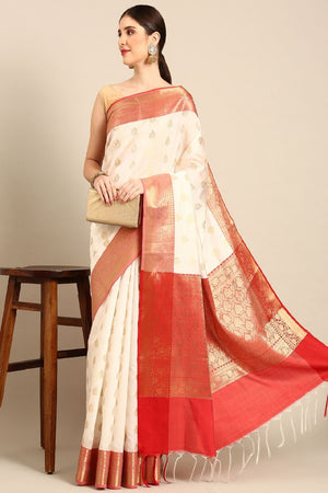 White Silk Blend Saree
