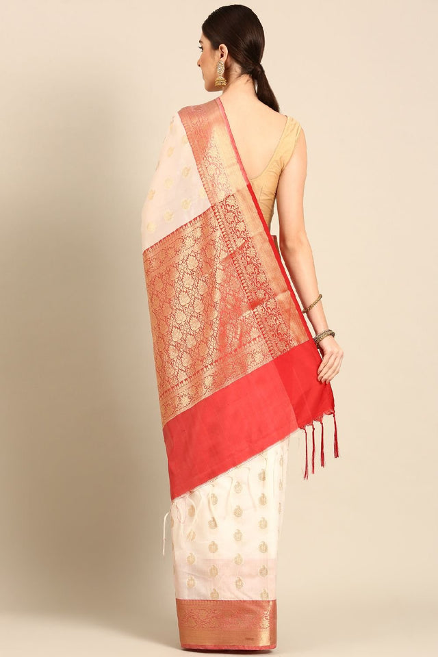 White Silk Blend Saree