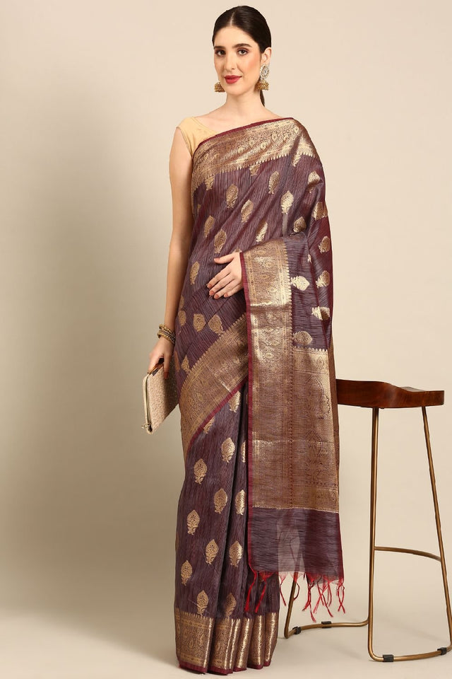 Burgundy Silk Blend Saree