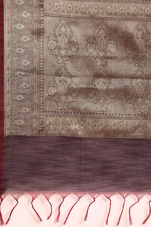 Burgundy Silk Blend Saree
