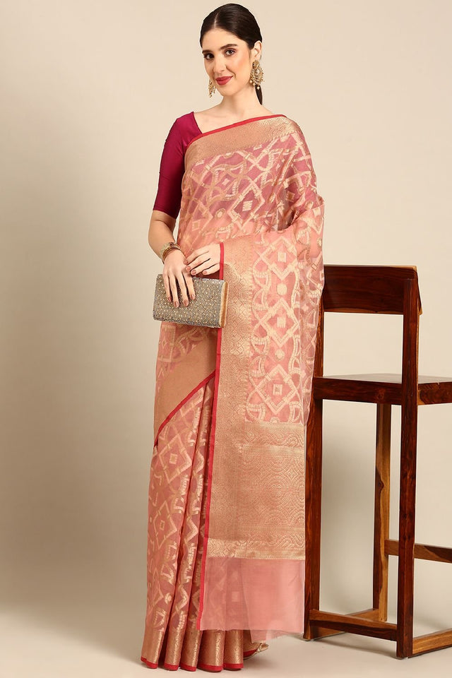Peach Silk Blend Saree