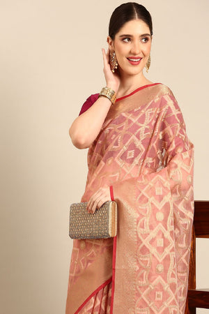 Peach Silk Blend Saree