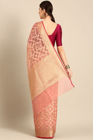 Peach Silk Blend Saree