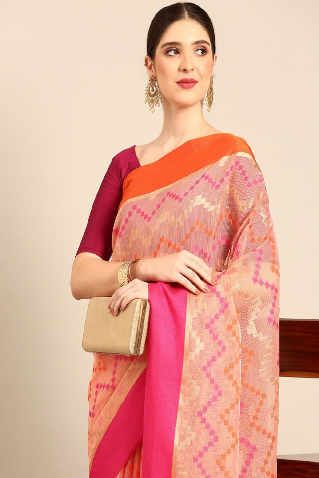 Peach Silk Blend Saree