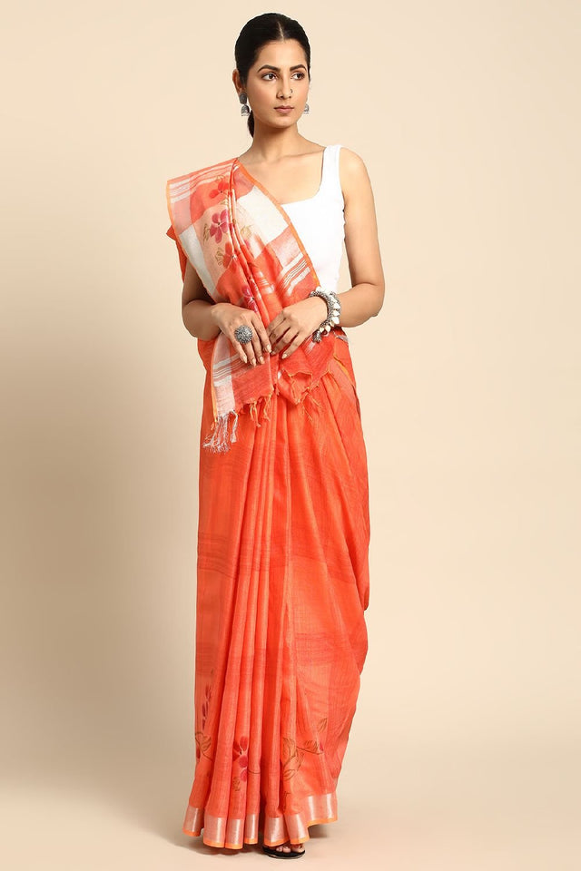 Orange Cotton Saree