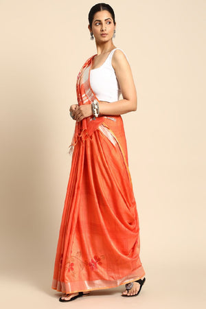 Orange Cotton Saree