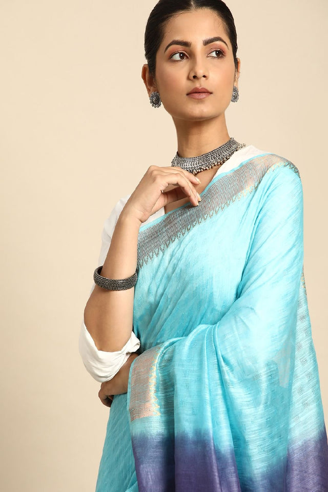 Blue Silk Blend Saree