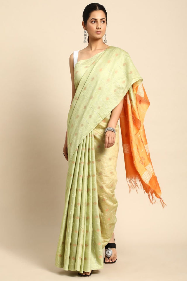 Green Silk Blend Saree