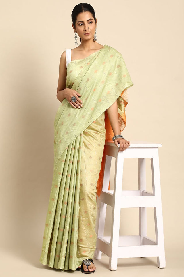 Green Silk Blend Saree