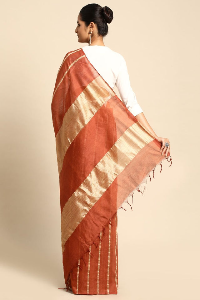 Brown Silk Blend Saree (TNMNNF3I1736)